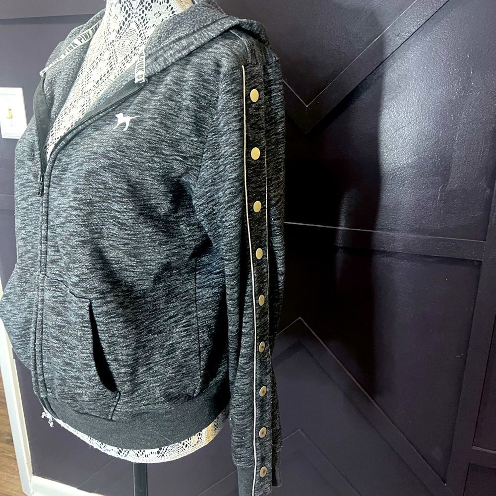 Victoria’s Secret PINK Zip Up Hoodie, metal button sleeves size small